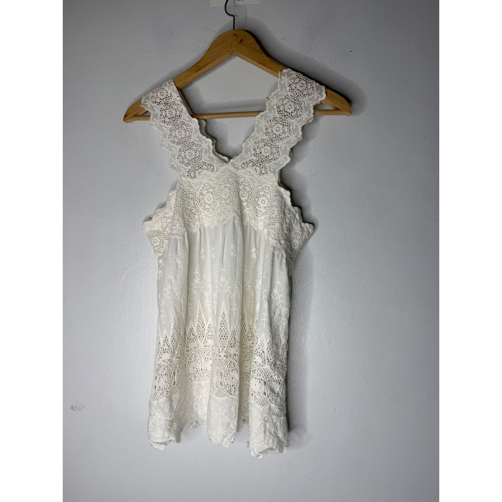 Ulla Johnson White Eyelet Crochet Lace Cotton Sleeveless Top Size 10